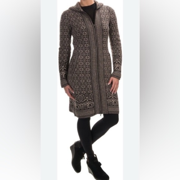 🖤 🤍 Telluride Long Hooded Cotton Wool Blend Cardigan/Dress Black White Sz S/M - Picture 1 of 9